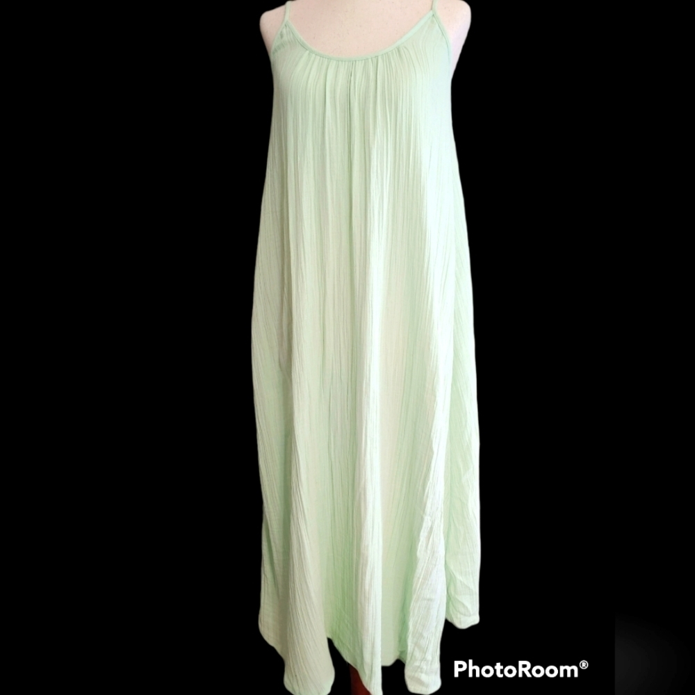 Loft Pastel Green Linen-Like Texture Oversized Maxi Summer Dress Size XS